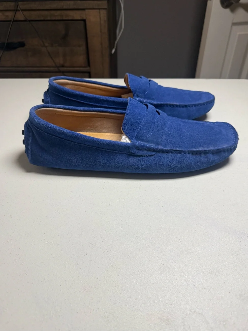 Go Tour Men’s Suede Driving Loafers Blue Moccasin Slip On Size 13